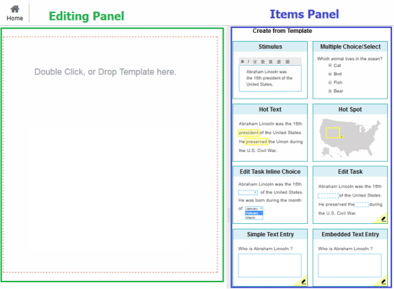 The Editing Panel and Items Panel on the Item Content Editor