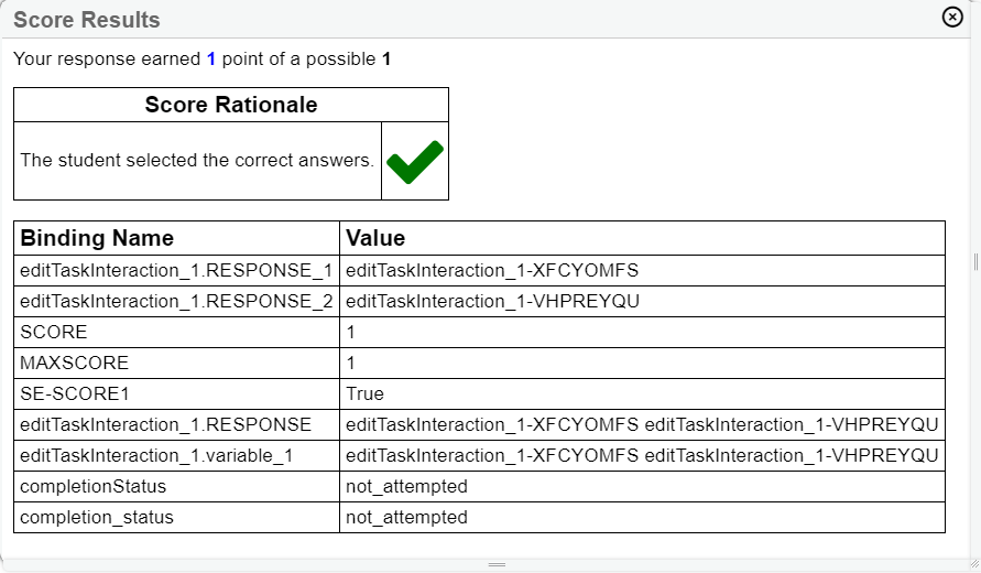 Score Results window