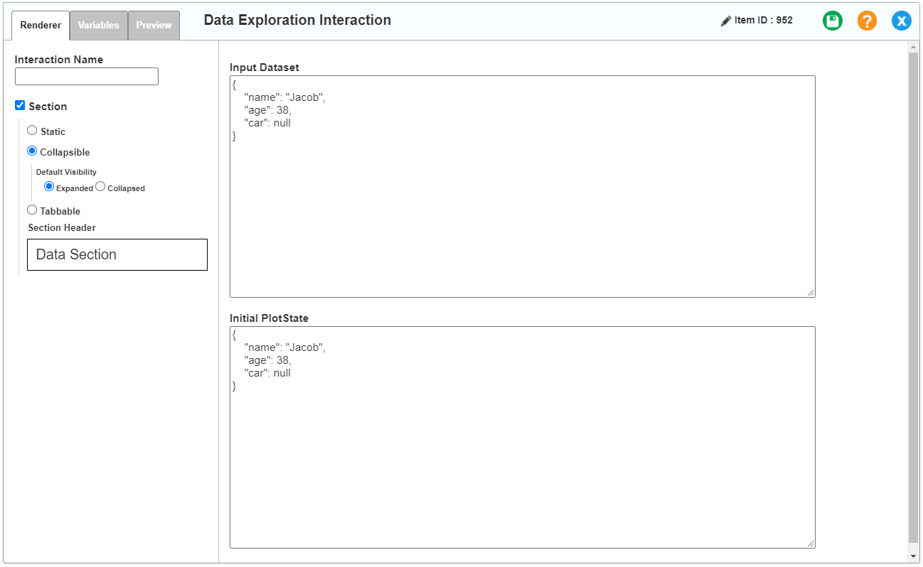 Data Exploration interaction editor: Renderer tab