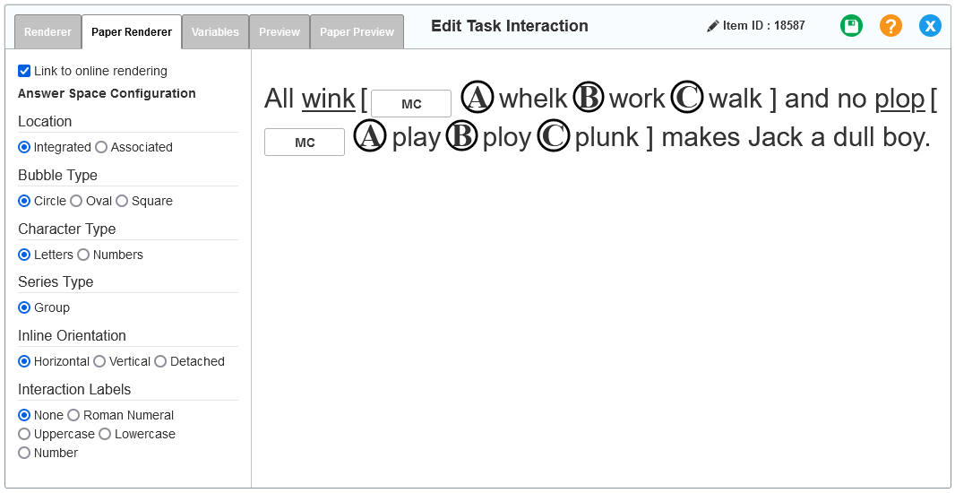 Edit Task interaction editor window: Edit Task with Choice: Paper Renderer tab