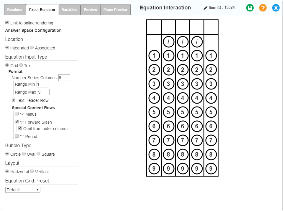 Equation interaction editor window: Paper Renderer tab