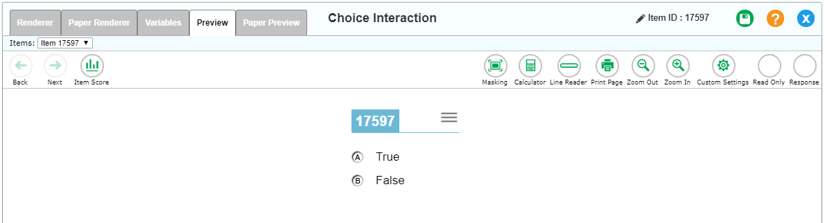 Choice interaction editor window: Preview tab