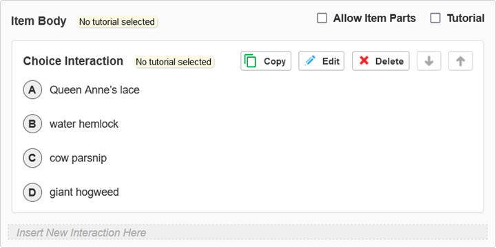 Sample interaction element (Multiple Choice) in the Item Body Canvas