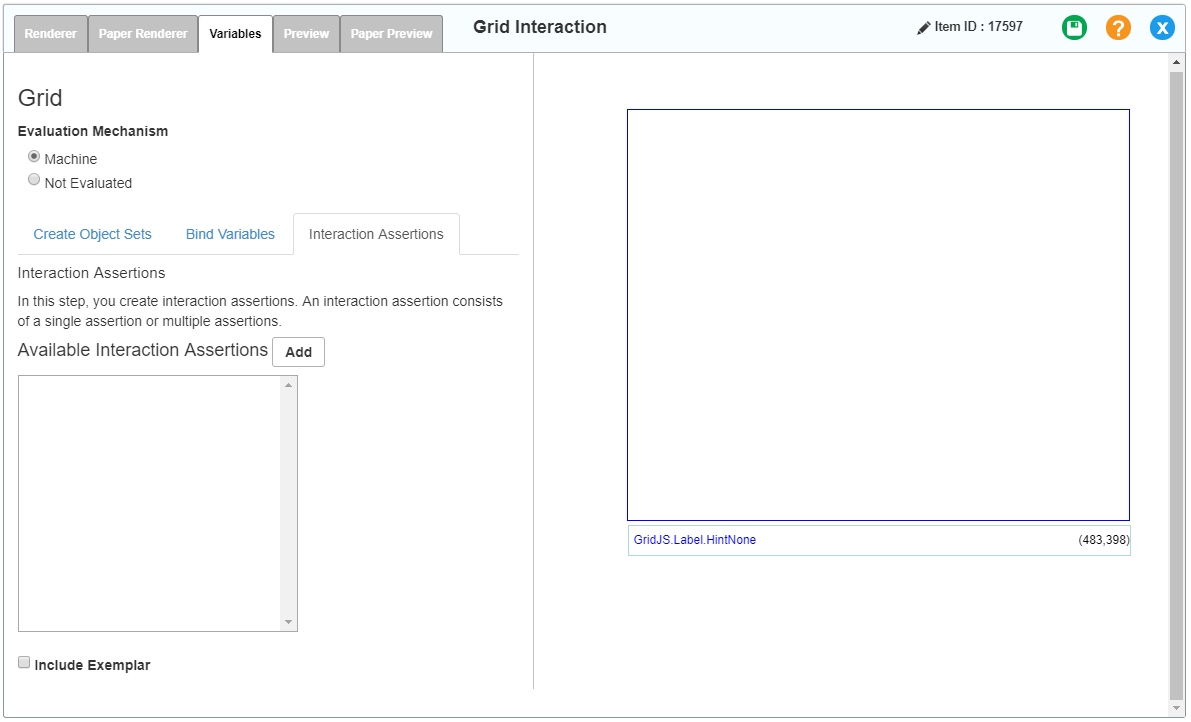 Grid interaction editor window: standard Grid: Variables tab: Interaction Assertions sub-tab