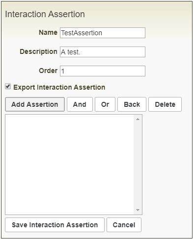 Grid interaction editor window: Variables tab: Interaction Assertions sub-tab: Interaction Assertion panel