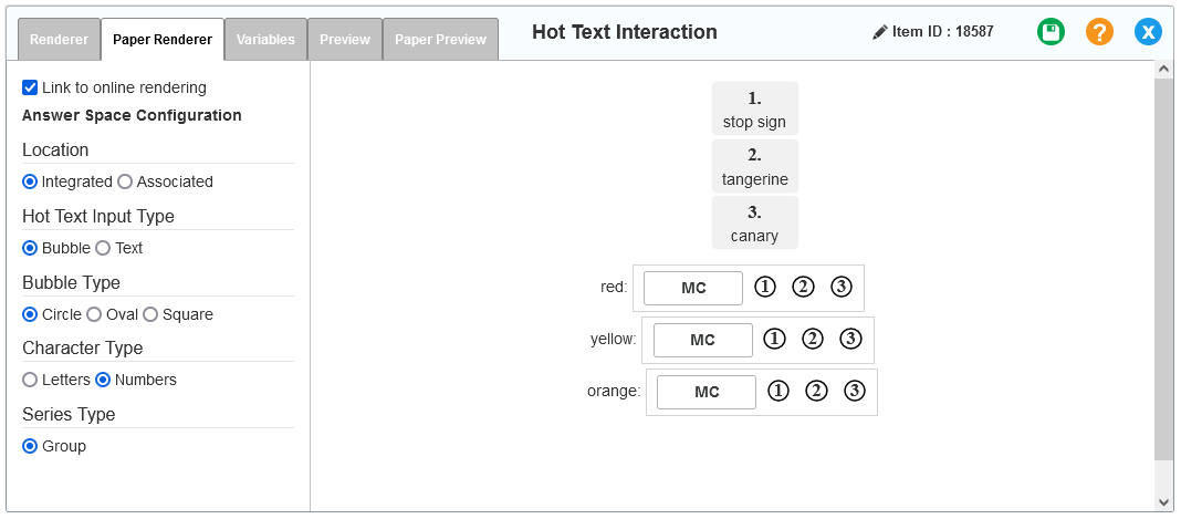 Hot Text interaction editor window: Drag-from-Palette Hot Text: Paper Renderer tab