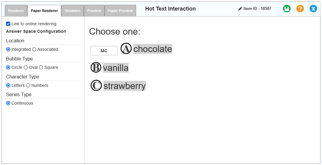 Hot Text interaction editor window: Selectable Hot Text: Paper Renderer tab