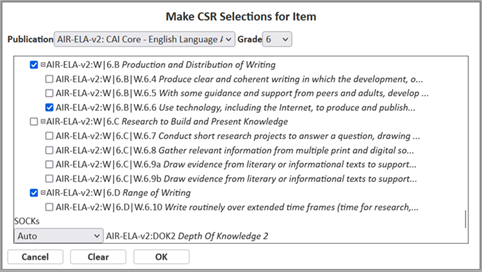 Make CSR Selections for Item window