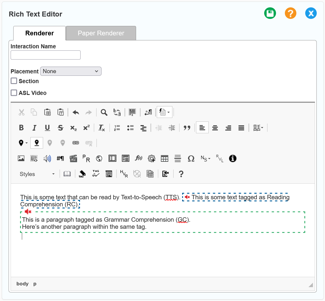 Rich Text editor with RC and GC tags