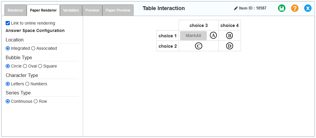 Table Entry interaction editor: Table Match: Paper Renderer tab