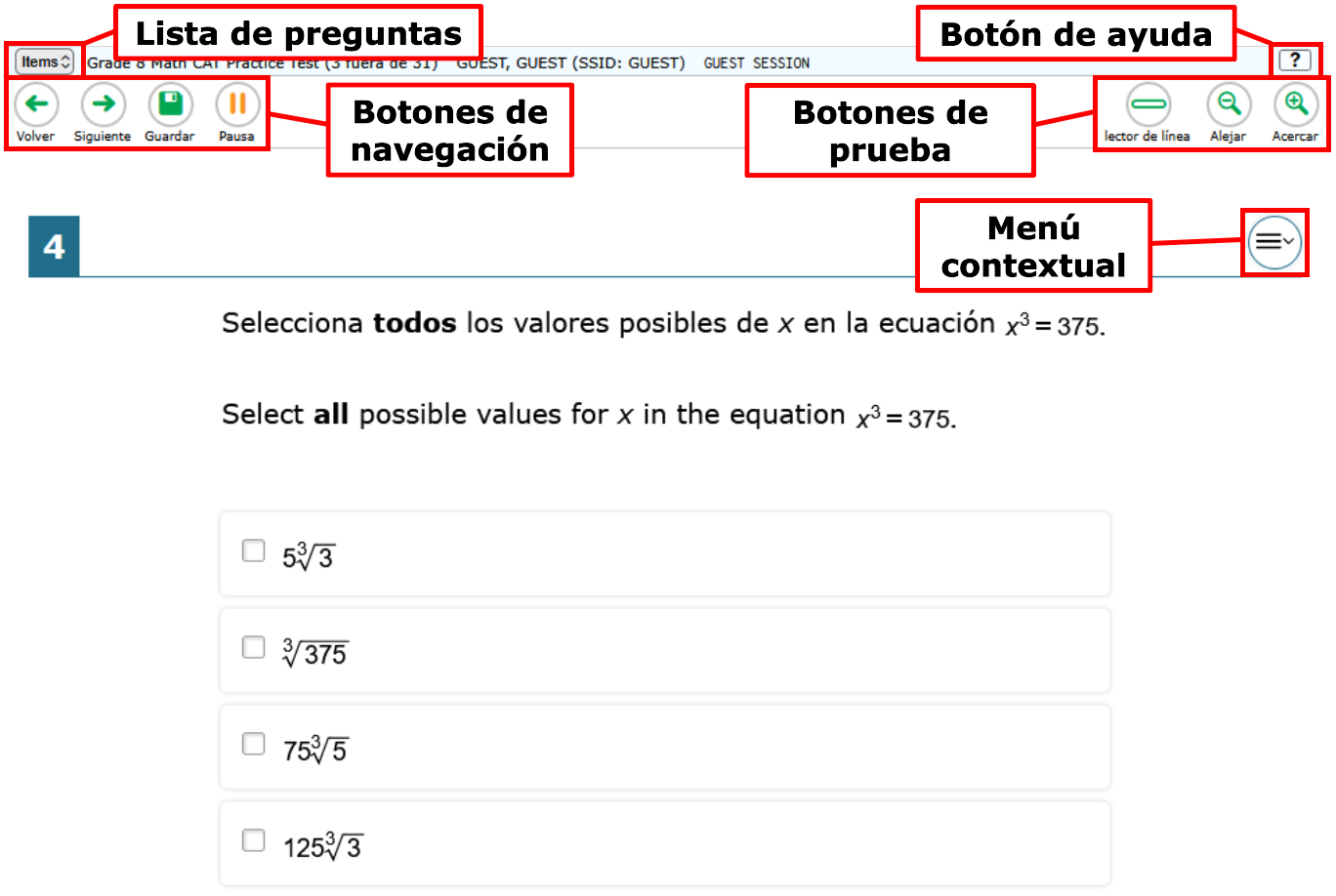 Ejemplo de una página de la prueba