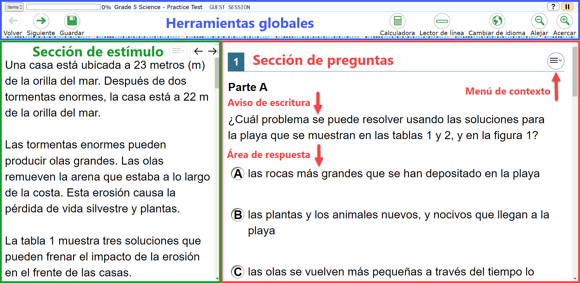 Ejemplo de una página de la prueba