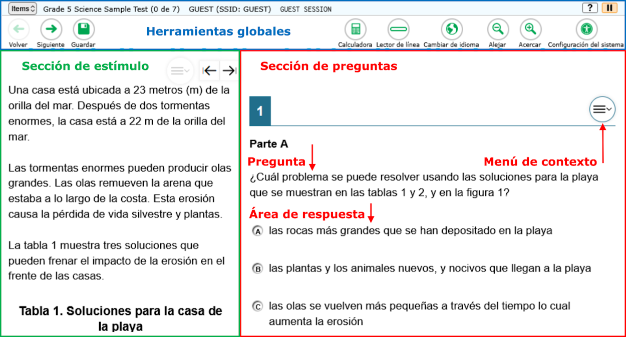 Ejemplo de una página de la prueba