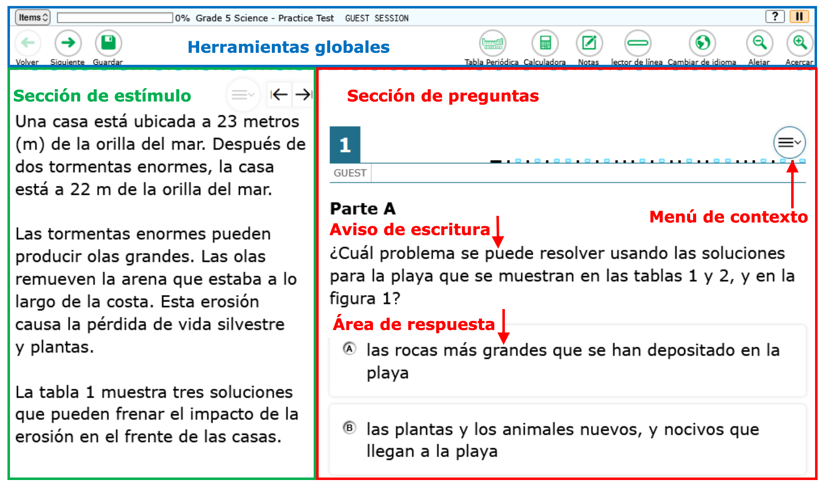 Ejemplo de una página de la prueba