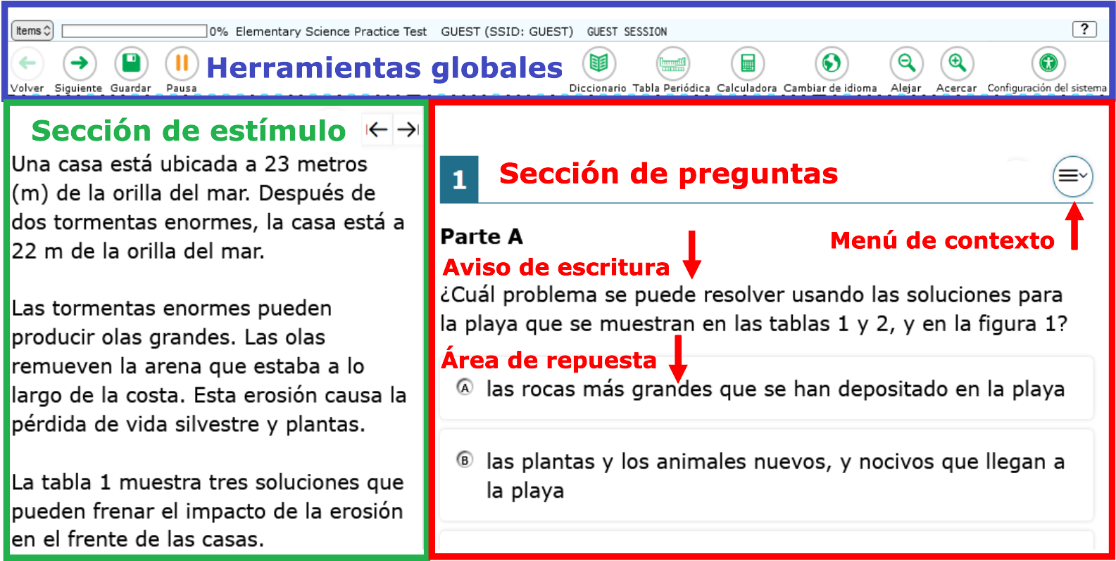 Ejemplo de una página de la prueba