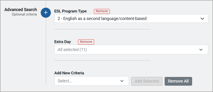 Shows two advanced search options selected that will retrieve results containing both options.