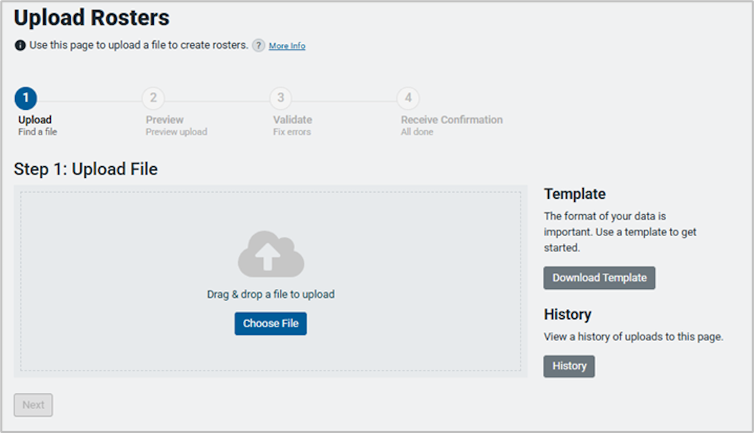 Step 1 of a file upload page