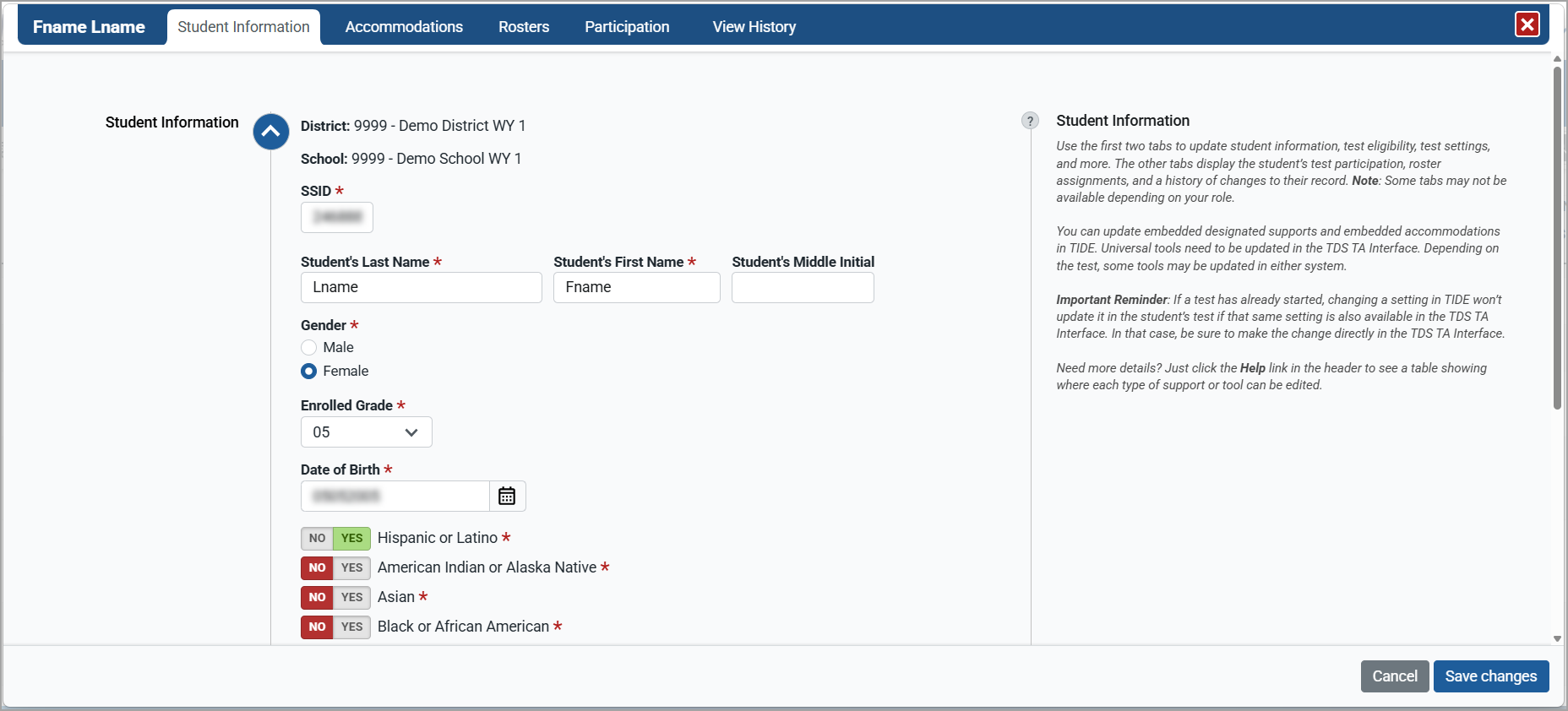 Edit Students Shows the page to edit students