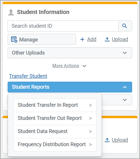 Shows a card on the Dashboard with buttons for common tasks at the top, with  dropdowns and links below that.