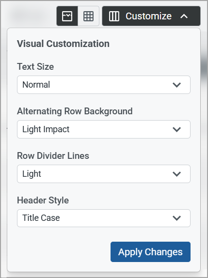 Shows the Customize dropdown open to the menu with options