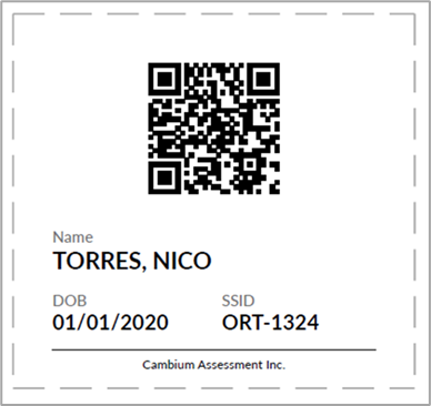 Shows a QR code with student's name, date of birth, and SSID